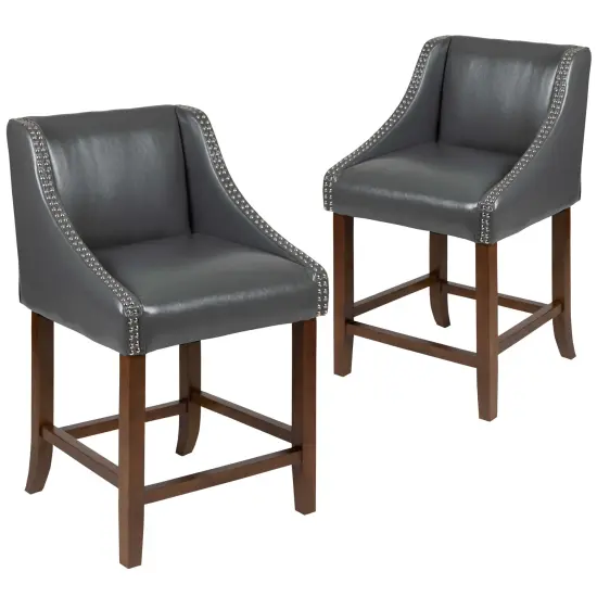 Merrick Lane Taylorsville 24 Inch Counter Height Stool with Nailhead Trim - Set of 2 Charcoal Fabric {6}