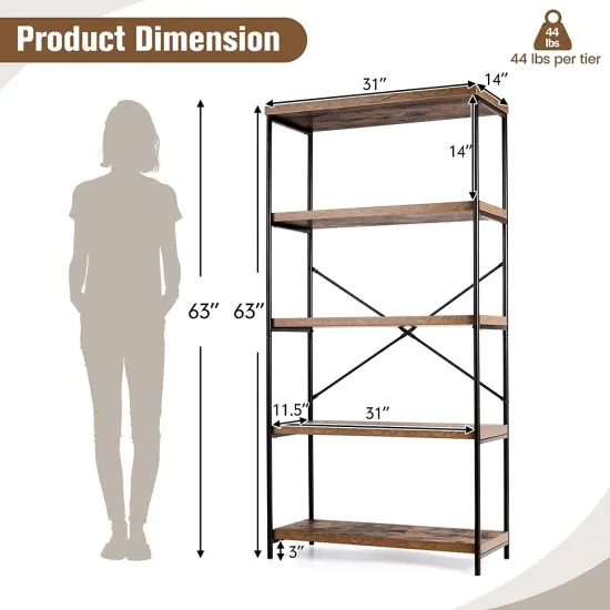 Multipurpose Open Bookcase Industrial Rack Wide Standing Storage Shelf Brown {3}