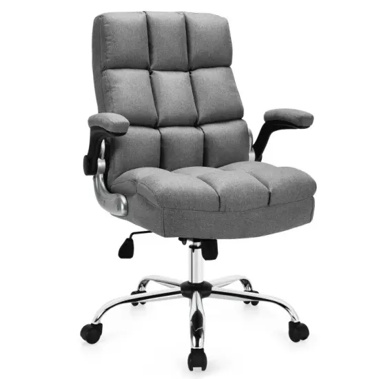 Adjustable Swivel Office Chair with High Back and Flip-up Arm for Home and Office Grey {8}