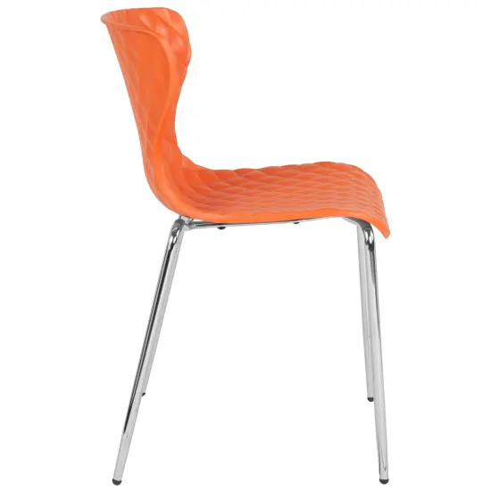 Emma and Oliver 4 Pack Contemporary Design Plastic Stack Chair Orange {5}