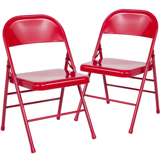 Emma and Oliver 2 Pack Home & Office Portable Party Events Steel Metal Folding Chair Red {1}