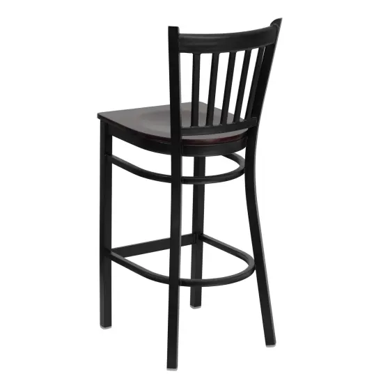 Emma and Oliver 2 Pack Vertical Back Metal Restaurant Barstool BlackVYL/BlackMetal {8}