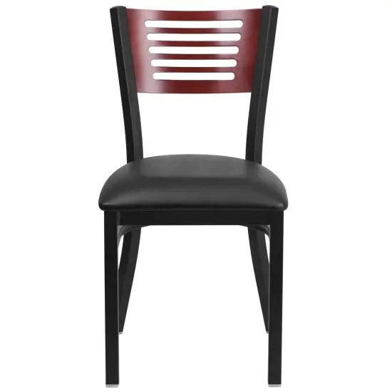 Emma and Oliver Decorative Slat Back Metal Restaurant Dining Chair Mahog/BurgVYL/Black {7}