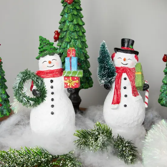Northlight Shopping Snowmen Couple with Presents Christmas Figurines - 8" - Set of 2 Green {3}