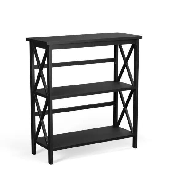 3-Tier Multi-Functional Storage Shelf Units Wooden Open Bookcase and Bookshelf Black {9}
