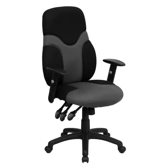 Emma and Oliver High Back Ergonomic Two-Tone Mesh Swivel Task Office Chair with Adjustable Arms Black and Gray {1}