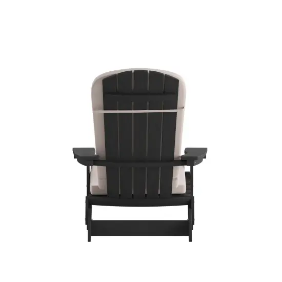 Merrick Lane Riviera Set of 2 Weather Resistant Folding Adirondack Patio Chairs With Vertical Lattice Backs and Comfort Foam Cushions Black/Cream {4}