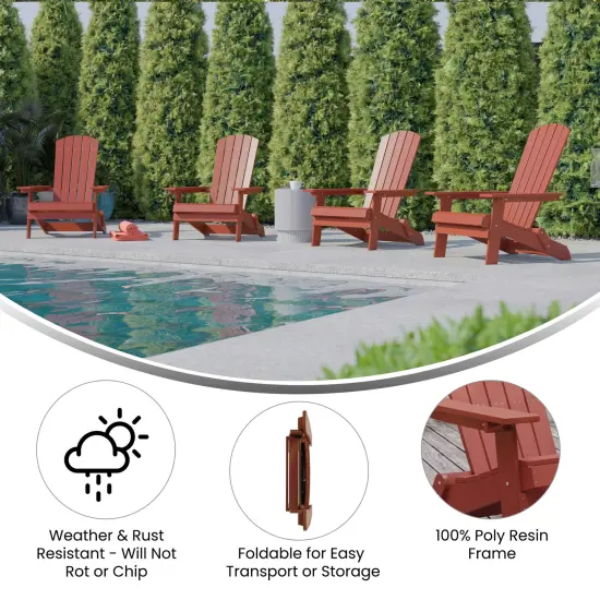 Merrick Lane Set of 4 Riviera Poly Resin Folding Adirondack Lounge Chair - All-Weather Indoor/Outdoor Patio Chair Red {2}