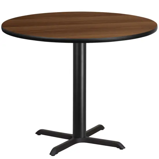 Emma and Oliver 42" Round Laminate Table Top with 33"x33" Table Height Base Walnut {1}