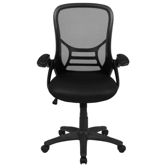 Emma and Oliver High Back Mesh Ergonomic Office Chair with Flip-up Arms Black {3}