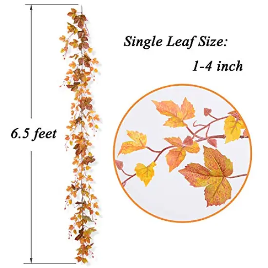 2 Pack Fall Maple Leaf Garland - 6.5ft/Piece Artificial Fall Foliage Garland Autumn Decoration for Home Wedding Halloween Party Thanksgiving {4}