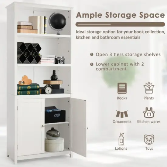 Bookcase Shelving Storage Wooden Standing Cabinet Unit Display with Doors White {3}