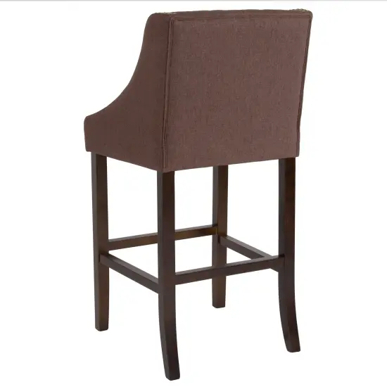 Merrick Lane Hadleigh Upholstered Barstool 30" High Transitional Tufted Barstool with Accent Nail Trim Black LeatherSoft {8}
