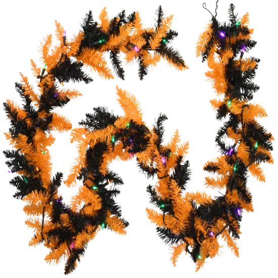 Tree Buddees Halloween Garland with Lights 9 Foot Long Black and Orange Pre-lit LED Mantle Decoration {1}