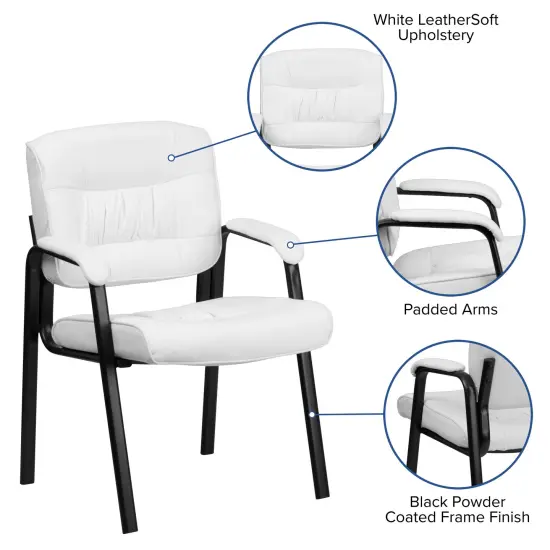 Emma and Oliver Faux Leather Executive Reception Chair with Powder Coated Frame WhiteLeaSoft/Black {2}