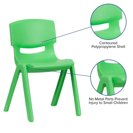Emma and Oliver 2 Pack Plastic Stack School Chair with 13.25"H Seat, K-2 School Chair Green {3}