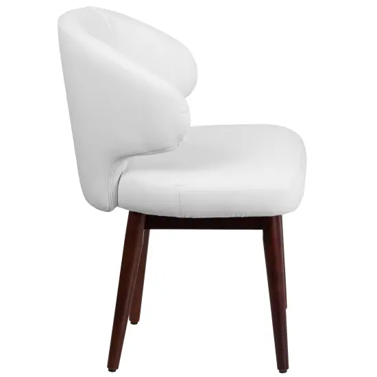 Emma and Oliver Side Reception Chair with Walnut Legs White LeatherSoft {5}