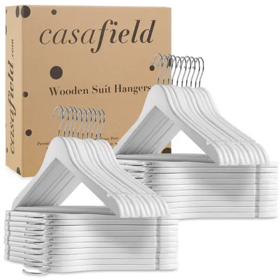 Casafield - 40 Wooden Suit Hangers - Premium Lotus Wood with Notches & Chrome Swivel Hook for Dress Clothes, Coats, Jackets, Pants, Shirts, Skirts {6}