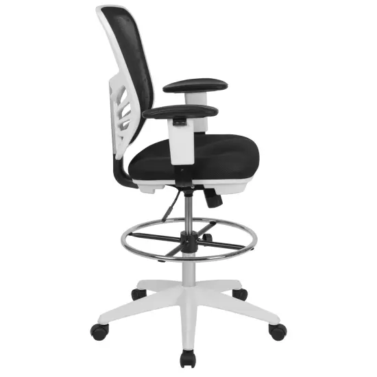 Emma and Oliver Mid-Back Mesh Adjustable Ergonomic Drafting Chair, Task Chair BlackMesh/WhiteFrame {5}