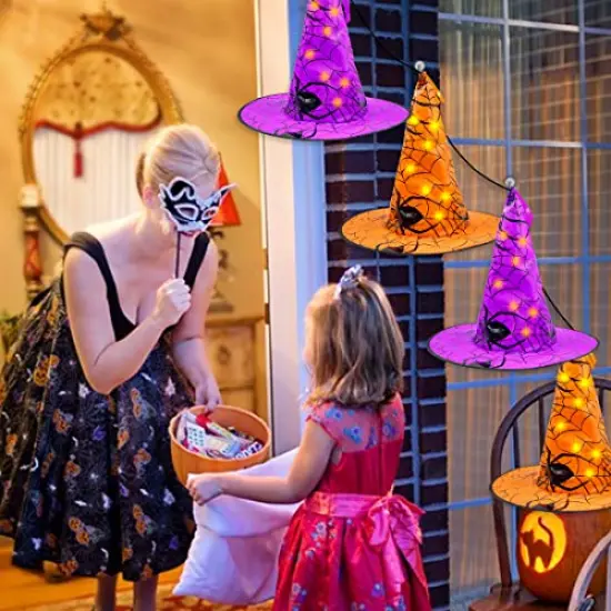 Twinkle Star Halloween Decorations 8 Pcs Lighted Hanging Witch Hats, 14ft 56 LEDs Halloween Indoor Outdoor Remote Control String Lights, Battery Powered with 8 Lighting Modes for Garden, Yard, Tree {5}