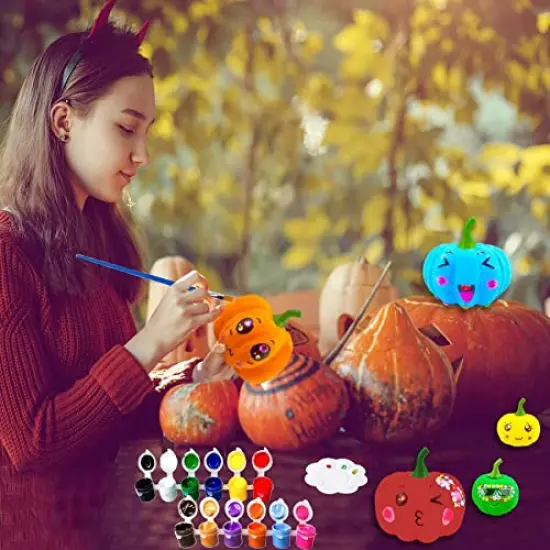 12 Pck Pumpkin Decorations Halloween Crafts PumpkinHalloween White Artificial Pumpkin Decorating Kit with Sticker Kids DIY Arts and Crafts for Halloween Party Thanksgiving Home Fall Decor Pumpkin Decor {5}