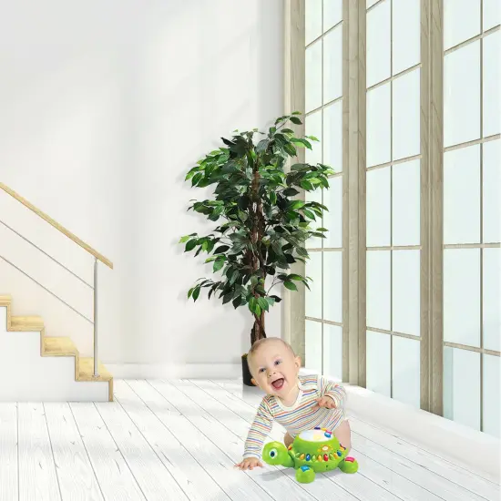 Green Polyester 4FT Artificial Ficus Tree with Cement Base and 504 Leaves {3}