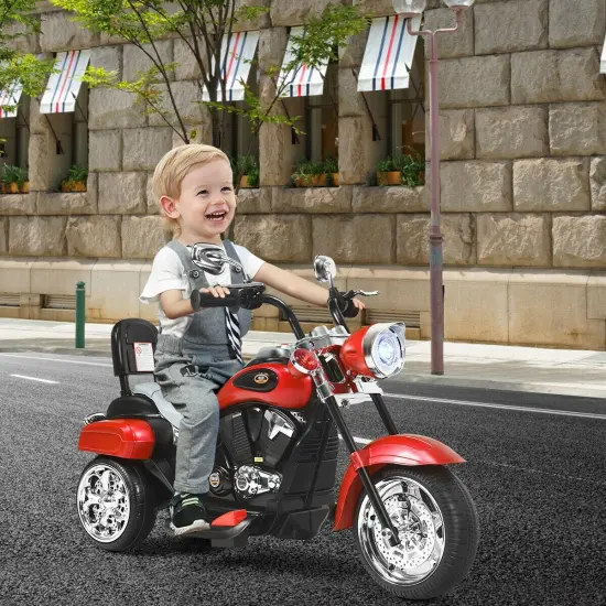 6V Chopper Style Motorcycle with Bright Headlight and Cheering Music Perfect Gift to Kids Red {2}