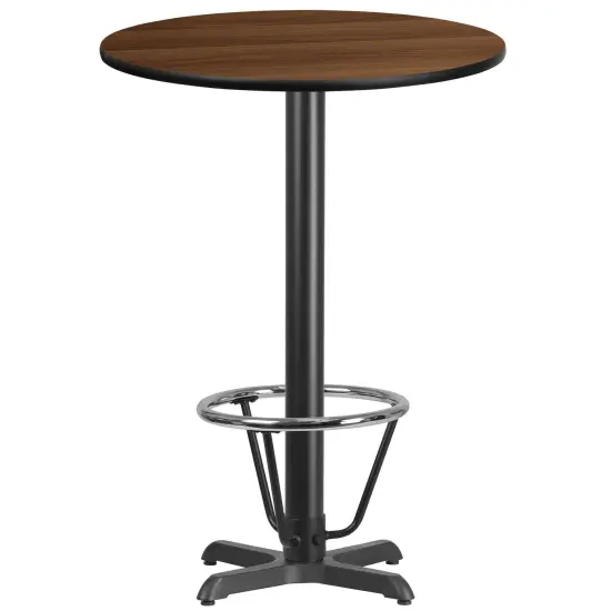 Emma and Oliver 30" Round Laminate Bar Table with 22"x22" Foot Ring Base Walnut {1}