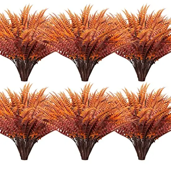 12 Bundles Artificial Fall Plants, Fake Boston Fern Greenery Outdoor UV Resistant No Fade Faux Plastic Plants Garden Porch Window Box Decorating(Fall Boston Fern) {1}