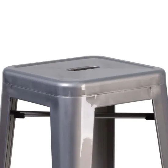 Emma and Oliver 4 Pack 30'' High Backless Metal Indoor Barstool with Square Seat Clear Coated {5}