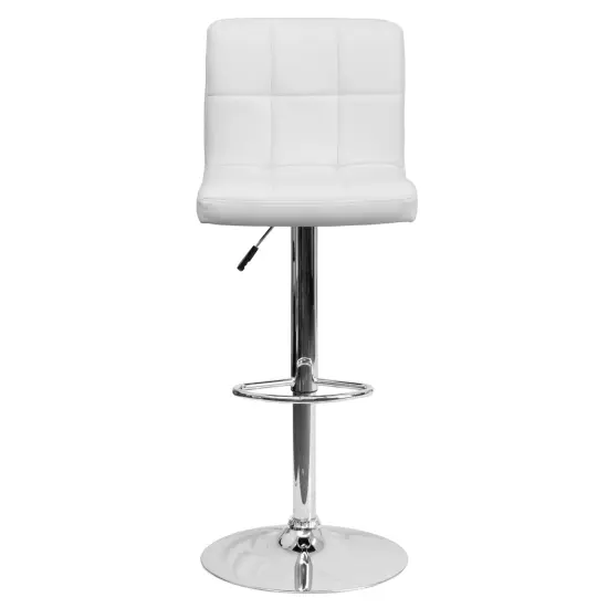 Emma and Oliver 2 Pack Contemporary Quilted Vinyl Adjustable Height Barstool with Chrome Base Black {7}
