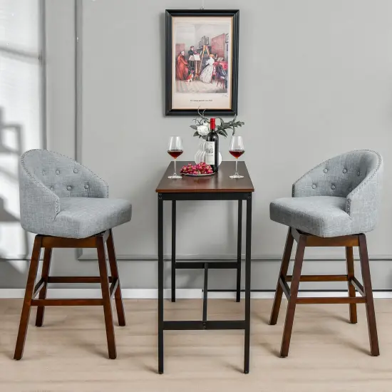 Set of 2 Swivel Bar Stools Tufted Bar Height Pub Chairs with Rubber Wood Legs Grey {3}