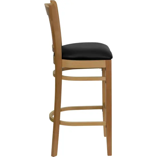 Emma and Oliver 2 Pack Vertical Slat Back Wooden Restaurant Barstool BlackVYL/NaturalWood {4}