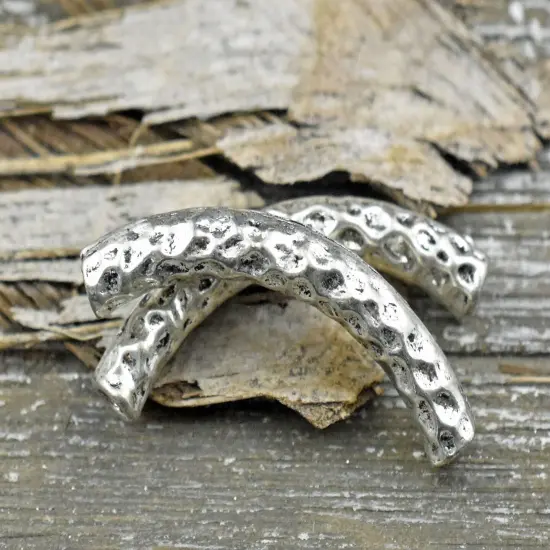 *6* 42x6mm Antique Silver Hammered Curved Beads {4}