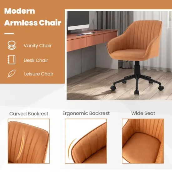 Modern Home Office Chair with Curved Backrest and Comfortable Armrests-Brown {5}