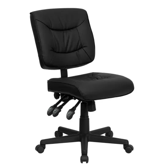 Emma and Oliver Mid-Back Leather Multifunction Swivel Ergonomic Task Office Chair Black {1}