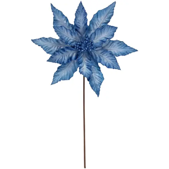 Northlight 25" Two Tone Blue Glittered Poinsettia Christmas Stem Spray {1}