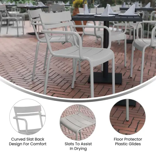 Emma and Oliver Rennes Powder Coated Steel Stacking Dining Chair with Arms and 2 Slat Back for Indoor-Outdoor Use Black {7}
