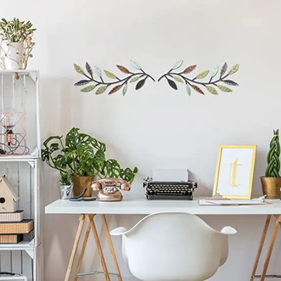 2 Pieces Metal Tree Leaf Wall Decor Vine Olive Branch Leaf Wall Art Wrought Iron Scroll Above The Bed, Living Room, Outdoor Decoration (Multi Color) {3}