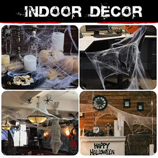 1400 sqft Halloween Spider Webs Decorations with 150 Extra Fake Spiders, Super Stretchy Cobwebs for Halloween decor Indoor and Outdoor {4}