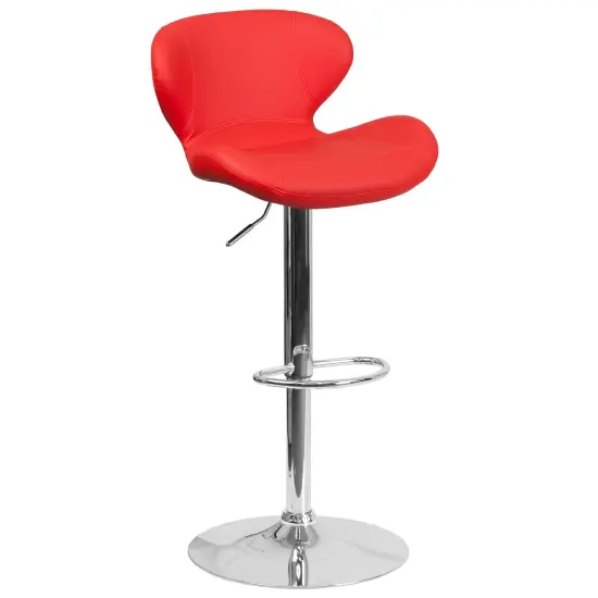 Emma and Oliver Curved Back Swivel Adjustable Height Barstool with Chrome Base Red Vinyl {1}