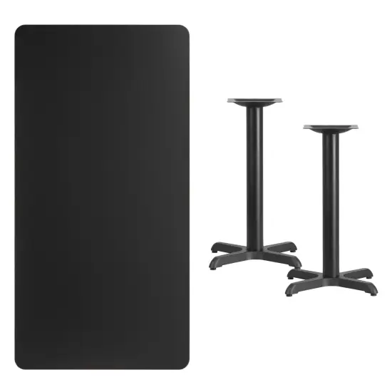 Emma and Oliver 30"x60" Rectangular Laminate Table with 22"x22" Table Height Bases Black {3}