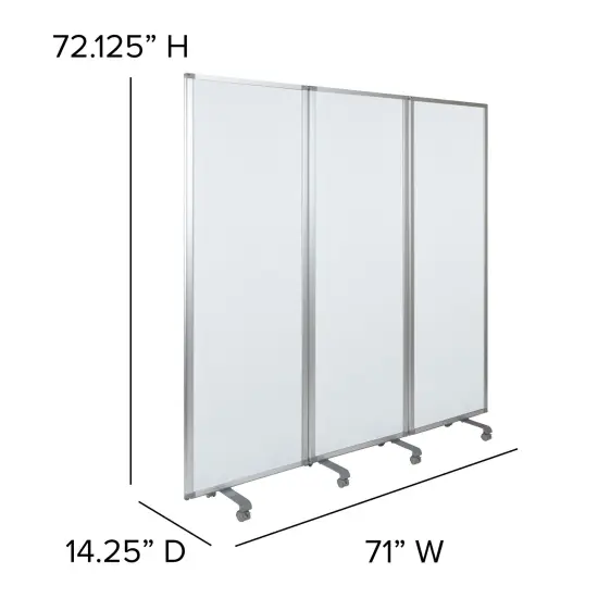 Emma and Oliver Mobile Magnetic Whiteboard 3 Section Partition with Locking Casters, 72"H x 24"W {5}