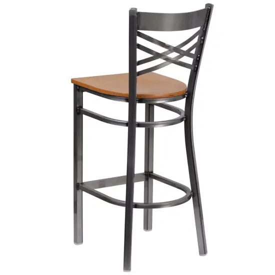 Emma and Oliver 2 Pack Clear Coated "X" Back Metal Restaurant Barstool Natural/ClearCoated {3}