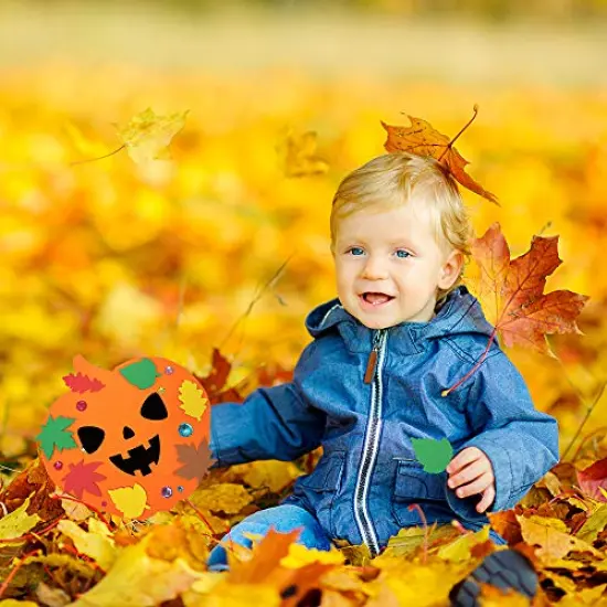 30 Kits Foam Halloween Pumpkin Decorations DIY Pumpkin Craft Kits Assorted Foam Pumpkin Shapes with Fall Maple Leaves Rhinestone Stickers for Kids Crafts Fall Thanksgiving Halloween Decoration {4}