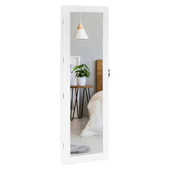 Wall Mounted Lockable Mirror Jewelry Cabinet with LED Light {1}