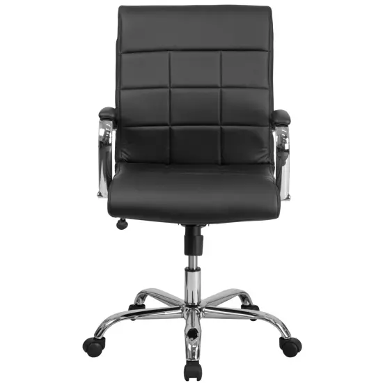 Emma and Oliver Mid-Back Vinyl Executive Swivel Office Chair with Chrome Base and Arms Black {3}