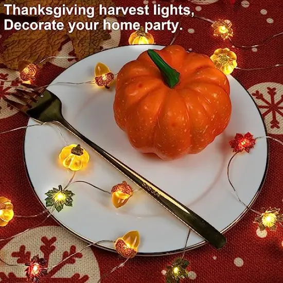 Thanksgiving Lights 10FT 30 LED Fall Lights 3D Pumpkin Maple Leaf Acorn Battery Operated String Lights Halloween Decorations Indoor Fall Decorations for Home Garland Party Autumn {4}