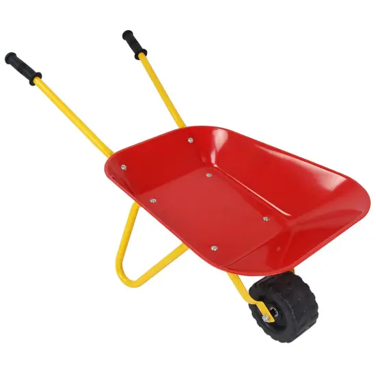 Outdoor Kids Metal Wheelbarrow Garden Backyard Play Toy with All Terrain Wheels Red {2}