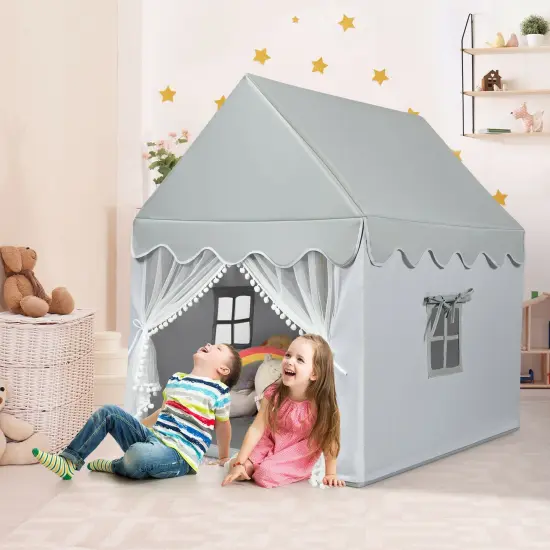 Kids Large Play Castle Fairy Tent with Mat Grey {2}